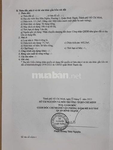 BÁN NHÀ 2 MẶT TIỀN TRƯỚC VÀ SAU  : 135 BÙI HỮU NGHĨA - P. 1 - Q. BÌNH