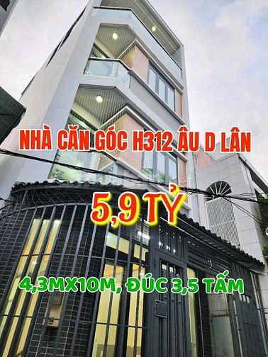 Cần bán nhà căn góc, 1trệt, 2 lầu, ST, 4,3mx10m, Hẻm 312 Âu Dương Lân