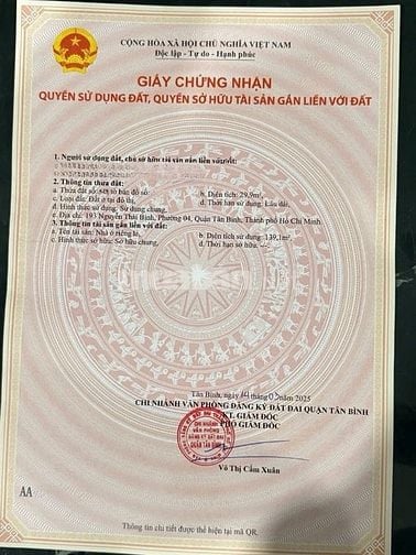 BÁN NHÀ MẶT TIỀN : 193 NGUYỄN THÁI BÌNH - P. 4 - Q. TÂN BÌNH - TPHCM