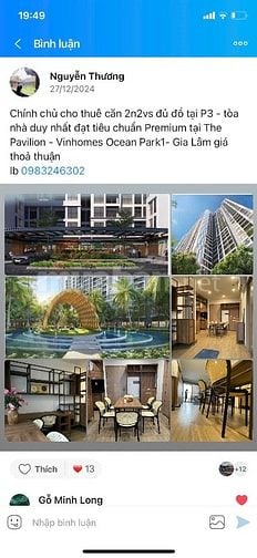 Cho thuê căn hộ 2 ngủ 2vs dự án Pavillion Premium Vinhome Ocien park