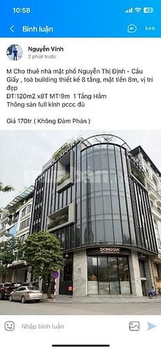 Cho thuê mặt bằng Xuân Thuỷ mặt bằng 400m2 thông sàn mặt tiền 12m 