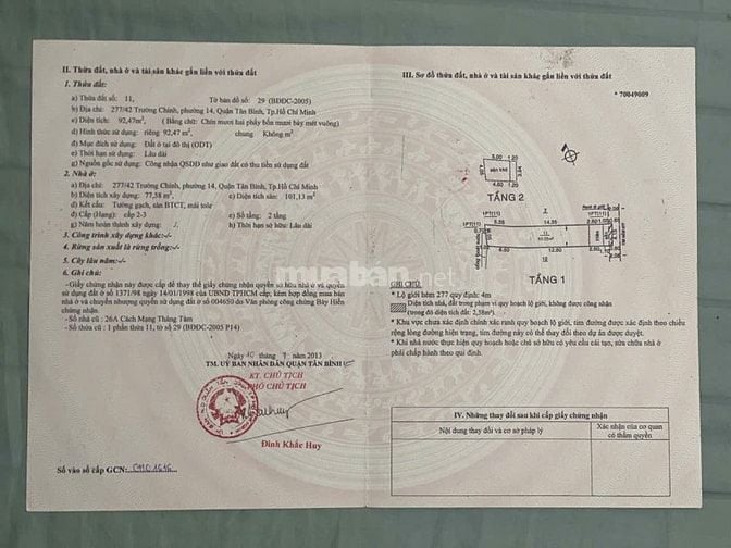 Bán nhà 277/42 Trường Chinh, P.14, Q.Tân Bình, khu Bàu Cát