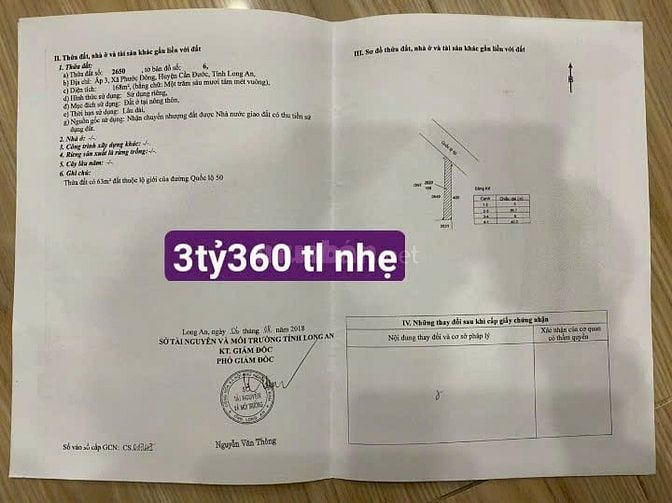 CHỦ NGỘP CẦN BÁN GẤP ĐẤT MẶT TIỀN QUỐC LỘ 50