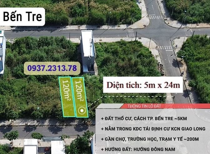  BÁN 120m2 Đất thổ cư KDC Giao Long, Châu Thành, Bến Tre, mặt tiền 5m