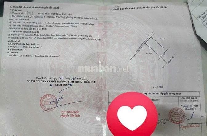 ĐẤT MẶT TIỀN LƯƠNG NHƯ HỘC . AN CỰU . THUẬN HOÁ . TP HUẾ 