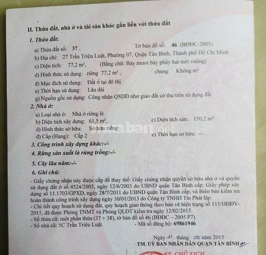 BÁN NHÀ MẶT TIỀN 4m Đường TRẦN TRIỆU LUẬT