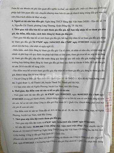 Công ty đấu giá hợp danh số 1 Quốc Gia thông báo bán đấu gia tài sản