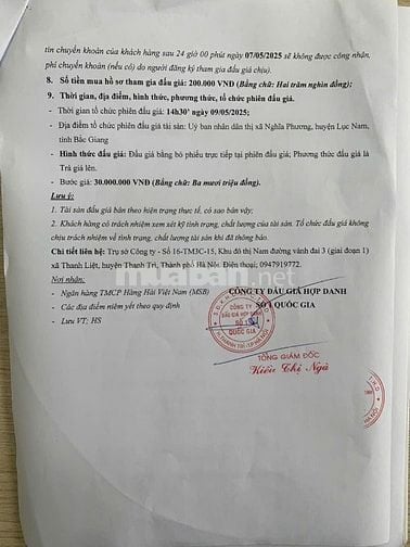 Công ty đấu giá hợp danh số 1 Quốc Gia thông báo bán đấu gia tài sản