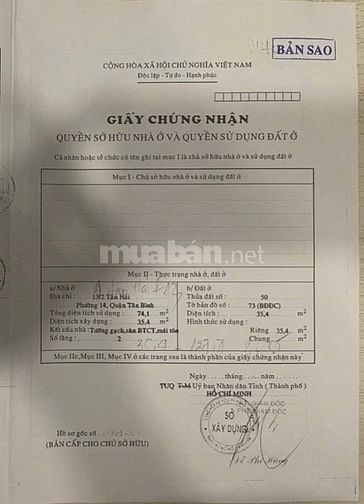  BÁN NHÀ MẶT TIỀN : 9 TÂN HẢI - P. 13 - Q. TÂN BÌNH - TPHCM