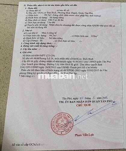 BÁN NHÀ MẶT TIỀN : 384 LŨY BÁN BÍCH - P. HÒA THẠNH - Q.TÂN PHÚ