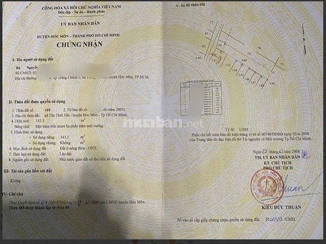 Cần tiền làm ăn bán lại căn nhà 143m2 ở Hóc môn giá 1 tỷ 050 triệu.