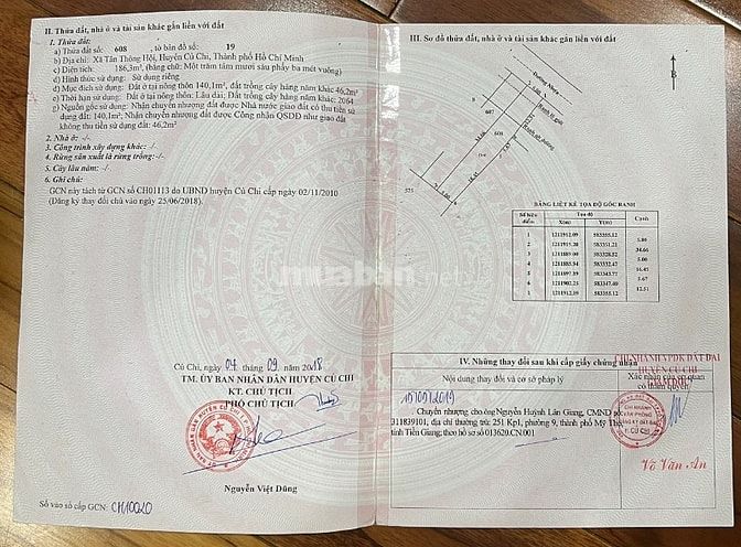 CẦN TIỀN BÁN GẤP LÔ ĐẤT DT = 186 M2, ĐƯỜNG 9A, TÂN THÔNG HỘI, CỦ CHI