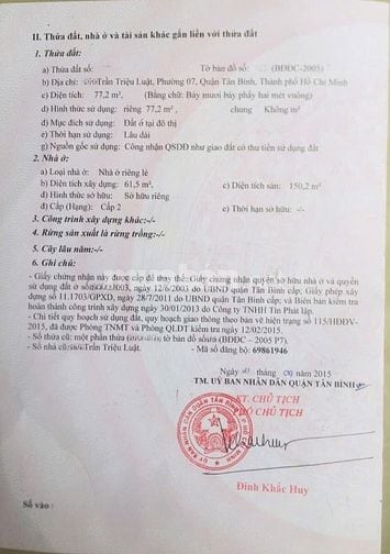  BÁN NHÀ MẶT TIỀN : 27 TRẦN TRIỆU LUẬT - P. 7 - Q. TÂN BÌNH - TPHCM