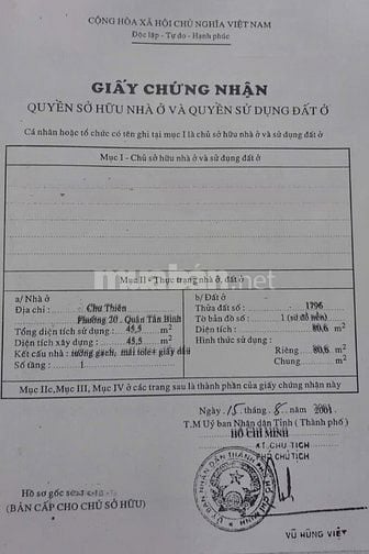 🌷 🌷 🌷 BÁN NHÀ MẶT TIỀN CHỢ HIỆP TÂN  : 40A CHU THIÊN - P. HIỆP TÂN 