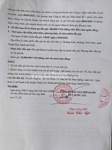 CÔNG TY ĐÂU GIÁ HỢP DANH SỐ 1 QUỐC GIA THÔNG BÁO BÁN ĐẤU GIÁ TÀI SẢN 