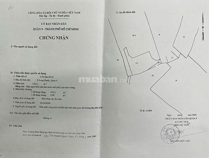 Bán đất tại Long Phước Thủ Đức, DT 7070m2, thổ cư 200m2, mt đường 10m