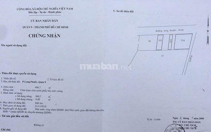Bán lô đất góc 2 mt đường Long Thuận, Q9, 3000m2 đất, thổ cư 200m2