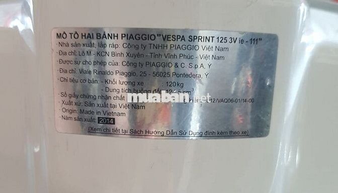 Vespa Sprint 2014 3Vie Bstp 9 chủ 1 đời nữ chạy kỹ
