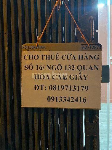 CHÍNH CHỦ CHO THUÊ CỬA HÀNG - NGÕ MẶT ĐƯỜNG CẦU GIẤY HÀ NỘI  - GIÁ CHỈ