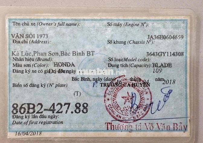 Cầm Đồ Th Lý Wave Blade Xe Chở Hàng, 2018, Zin.