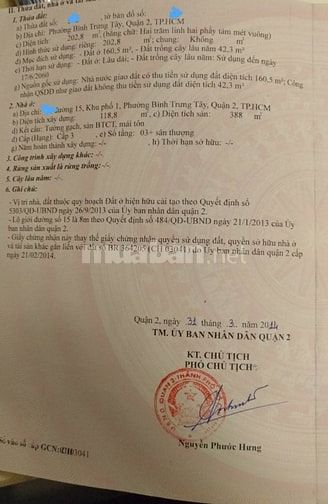 Bán nhà mặt tiền đường 15 Bình Trưng Tây Quận 2 giá 14,8 tỷ