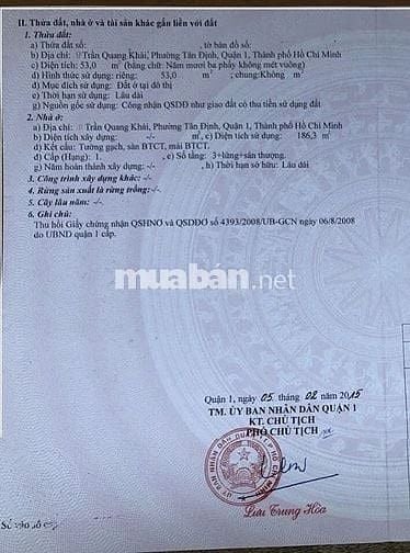 🌷 🌷 🌷 BÁN NHÀ MẶT TIỀN : 7 TRẦN QUANG KHẢI - P. TÂN ĐỊNH - Q. 1
