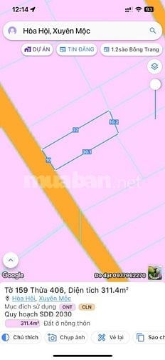 Bán nền mặt tiền đường nhựa, 1 sẹc DT 329 Hoà Hội, Xuyên Mộc, BRVT