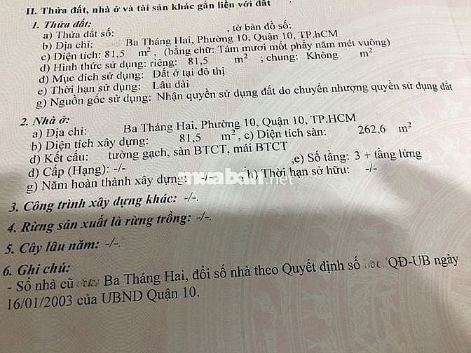 🌷 🌷 🌷 BÁN NHÀ MẶT TIỀN : 241 ĐƯỜNG 3/2 - P. 10 - Q. 10 - TPHCM