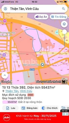 Bán 55437m2 đất xã thiện tân, vĩnh cửu đồng nai, giá 2tr5/m2