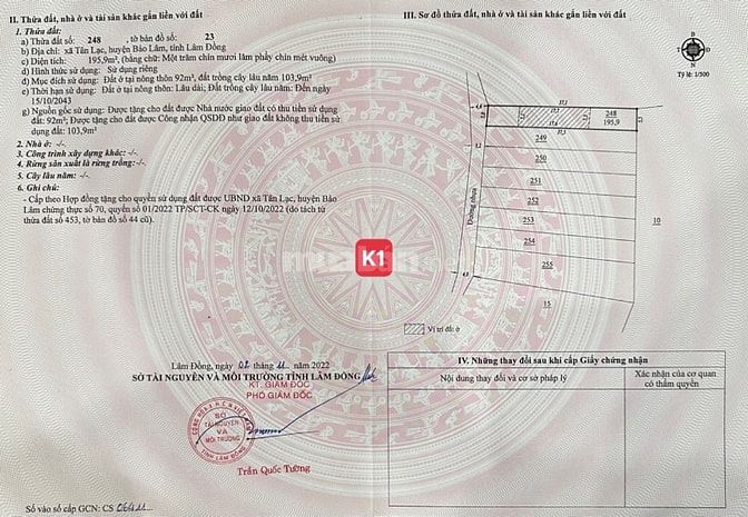 Bán lô đất tại Tân Lạc, Bảo Lâm, Lâm Đồng 