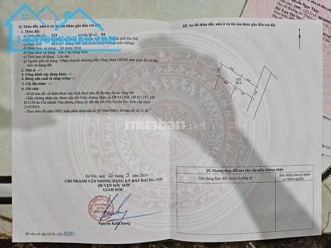 CẮT LỖ- HƠN 1 TỶ -60M ĐẤT MINH TRÍ(SÓC SƠN)+ NGÕ Ô TÔ