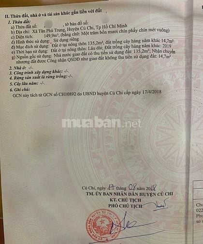 CCG bán lô đất TẶNG DÃY TRỌ 6 PHÒNG đối diện KCN Tân Phú Trung Củ Chi 