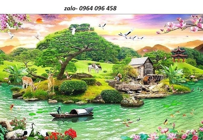 Tranh gạch 3d phong cảnh đồng quê sông núi - XC544