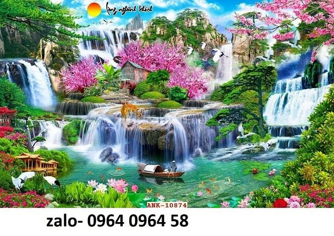 Tranh gạch 3d phong cảnh đồng quê sông núi - XC544