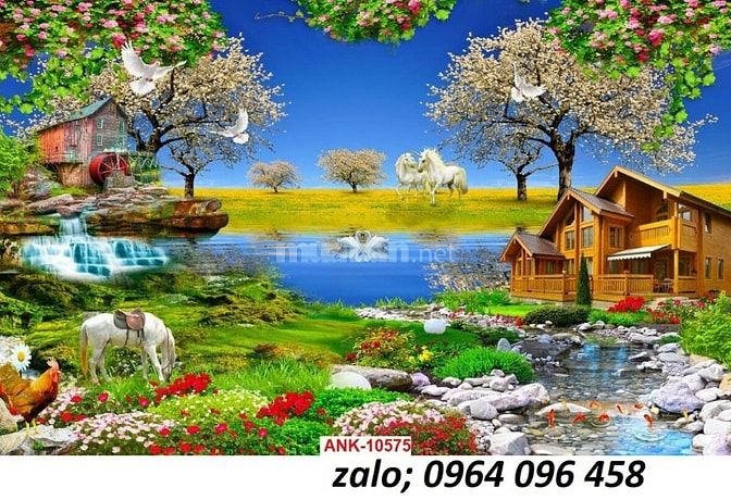 Tranh gạch 3d phong cảnh đồng quê sông núi - XC544