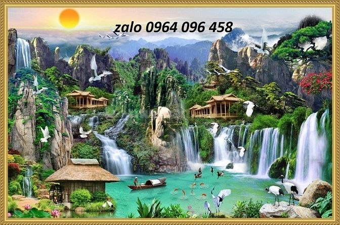 Tranh gạch 3d phong cảnh đồng quê sông núi - XC544