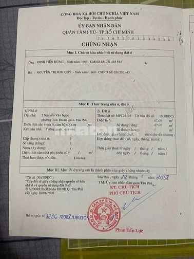 Bán nhà 2A Nguyễn Văn Ngọc, P. Tân Thành, Q. Tân Phú