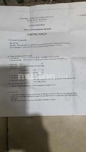 BÁN NHÀ KHU CƯ XÁ PHÚ LÂM Á DIỆN TÍCH (3M4 × 16M) GIÁ 4TỶ 650