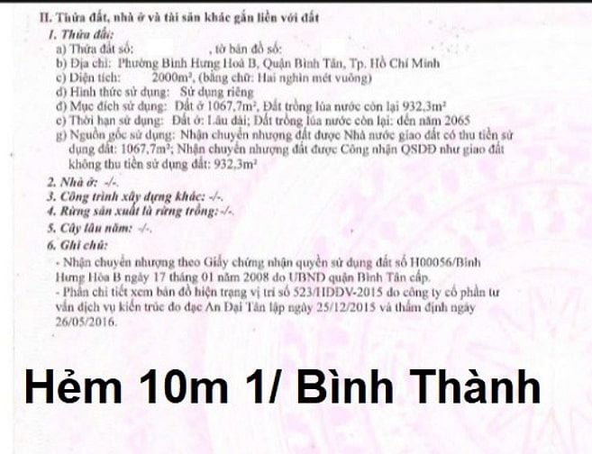 Bán nhà hẻm xe công 10m 1/ đường Bình Thành, DT 25m NH 35mx65m, 2000m2