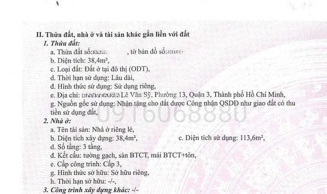 🌷 🌷 🌷 BÁN NHÀ GÓC 2 MẶT TIỀN : 301A - 301/6 LÊ VĂN SỸ - P. 13 - Q.3