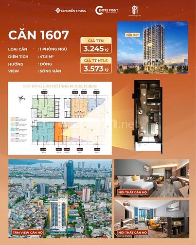 Căn hộ Centre Point Đà Nẵng full nội thất 5 sao doanh thu đến 60 triệu