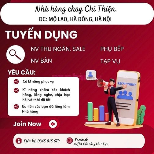 Nhà hàng chay tuyển dụng nhân viên phục vụ Phố Nguyễn Văn Lộc