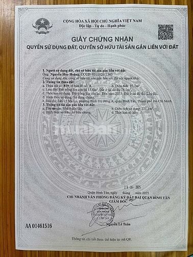 CẦN BÁN NHÀ HẺM BÌNH TÂN – NGAY LÊ VĂN QUỚI x MÃ LÒ – 2.5 TỶ