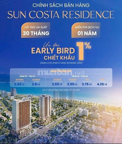 Bán căn hộ Sun Costa căn hộ 'biển' giá 2ty4 Trung Tâm Đà Nẵng