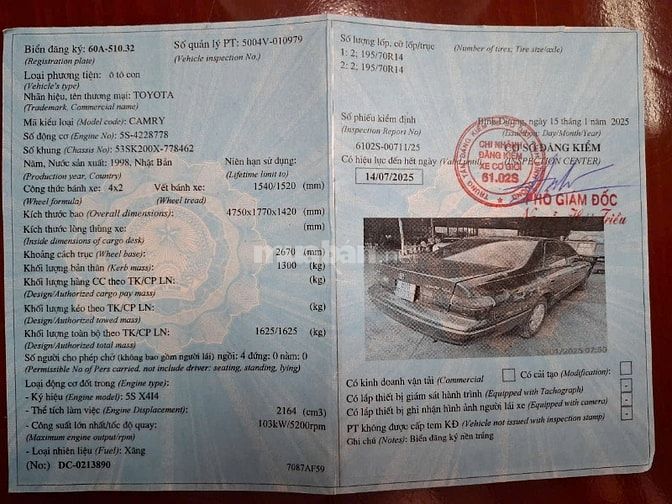 Bán xe TOYOTA CAMRY XLi 2.2 -Nhập Nhật Bản