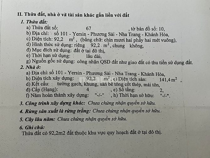 Bán nhà mặt tiền đường Yersin , nhìn thẳng xuống biển . 