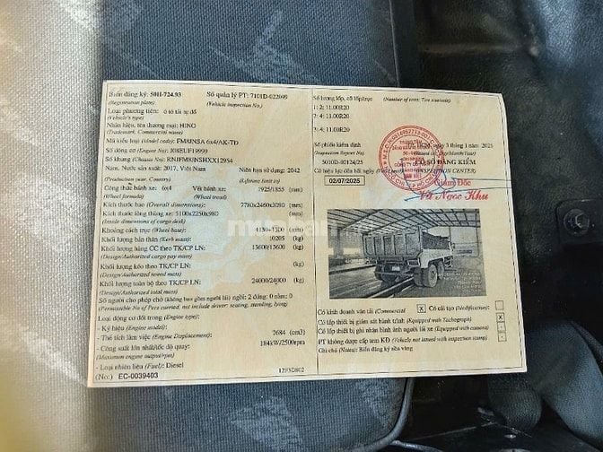 Bán xe Ben Hino 500, màu trắng, 15 tấn, máy móc zin