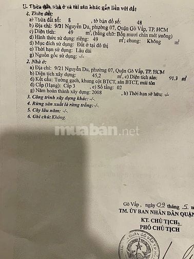 BÁN NHÀ ĐẸP NGUYỄN DU, GÒ VẤP – GẦN CHỢ, GIÁ CHỈ 5,5 TỶ!