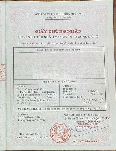 🌷 🌷 🌷 BÁN NHÀ MẶT TIỀN : 7 LÊ QUANG CHIỂU - P. HIỆP TÂN - TÂN PHÚ