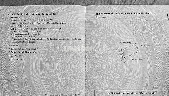 Bán đất ngõ Hoà Nghĩa -Dương Kinh